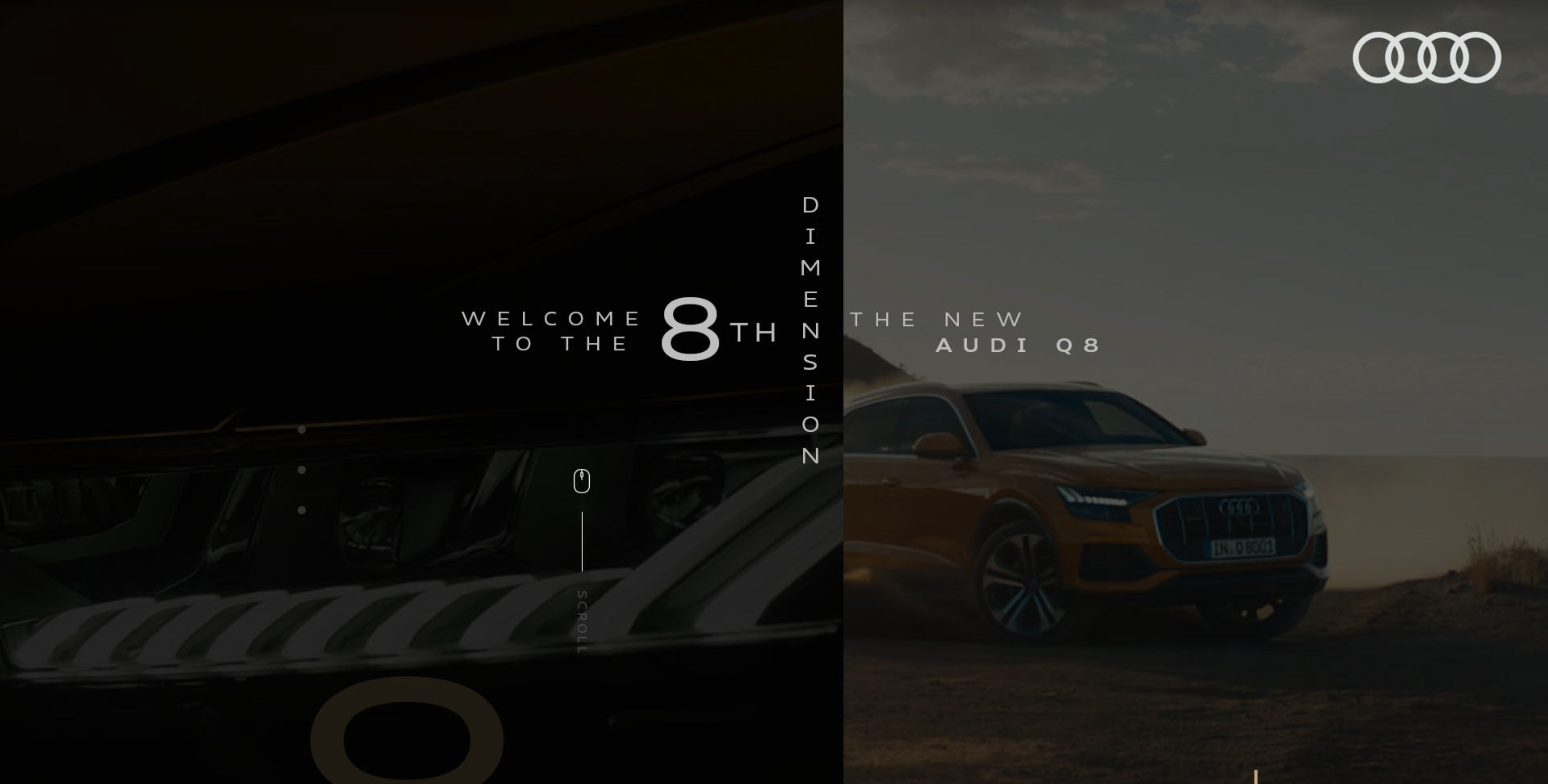 Audi Q8 landing page — Welcome to the 8th Dimension