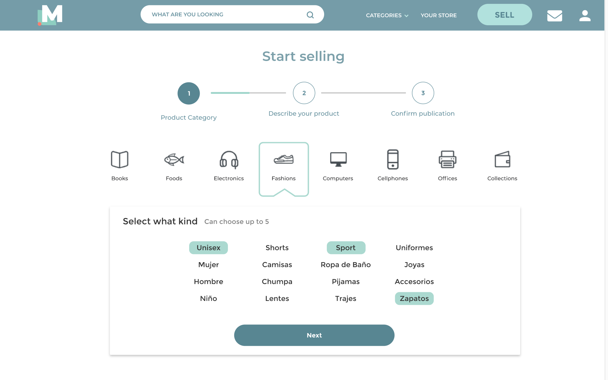 Starting the flow to sell a product